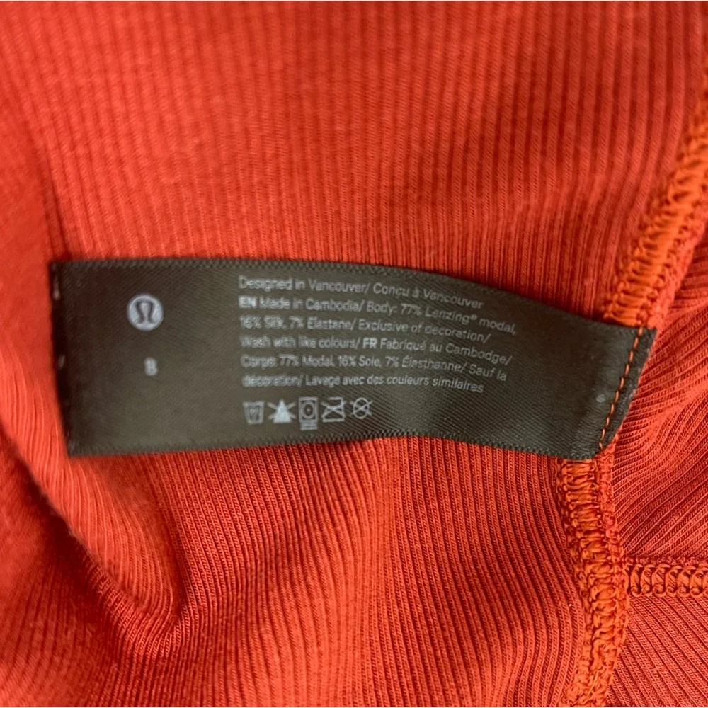 Lululemon ribbed twist Short Sleeve T-Shirt orange ish‎ red women’s size 8 NWOT